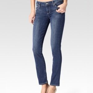 PAIGE | Women’s Medium Blue Skyline Ankle Peg Jeans, front/back pockets size 27